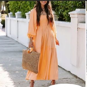 Vicin Peach Smocked Dress 3/4 Sleeves